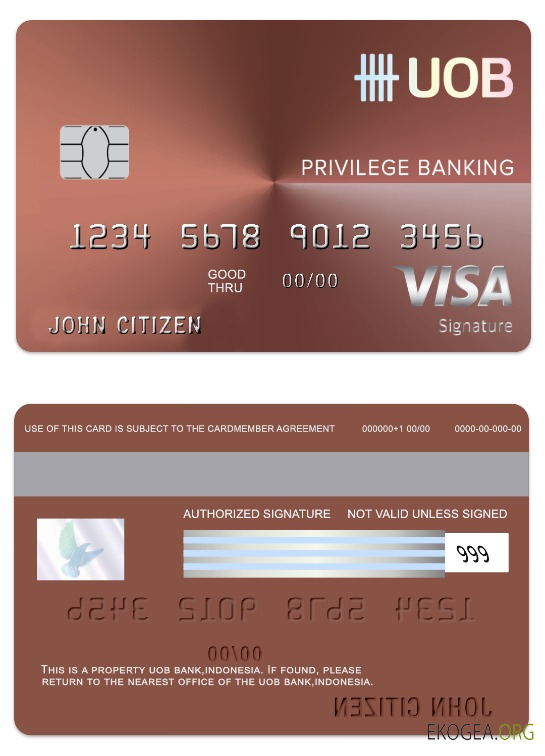 Carte de signature de débit de visa bancaire indonésien UOB